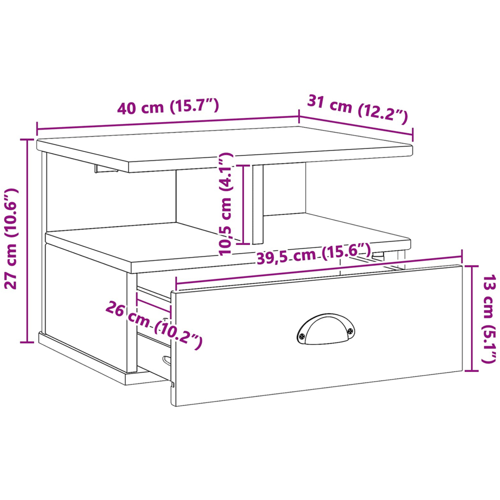 vidaXL Single Drawer 2 Shelf White Wall Mounted Bedside Cabinet Image 9