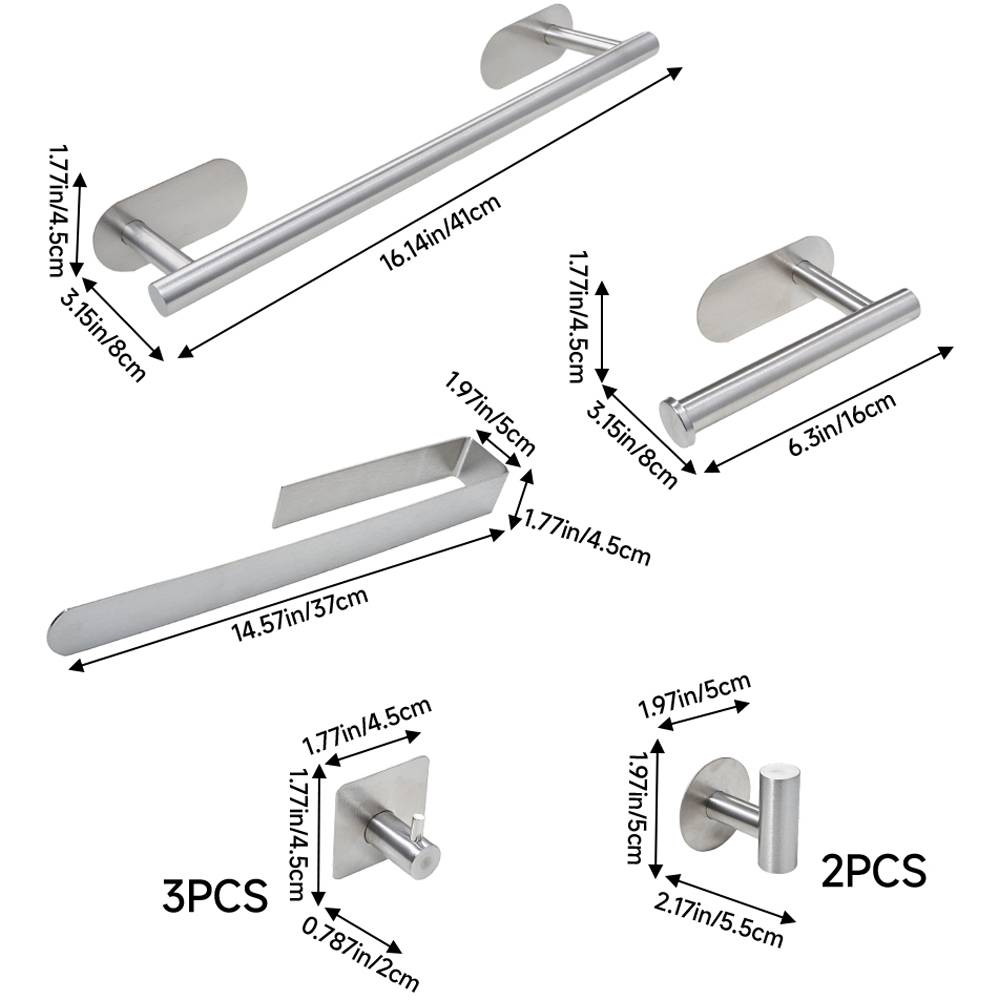 Living and Home 8-Piece Silver Wall-Mounted Stainless Steel Bathroom Hardware Set Image 8