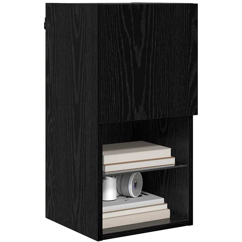 vidaXL Single Door 2 Shelf Black Oak Wall Mounted LED TV Unit Set of 2 Image 3