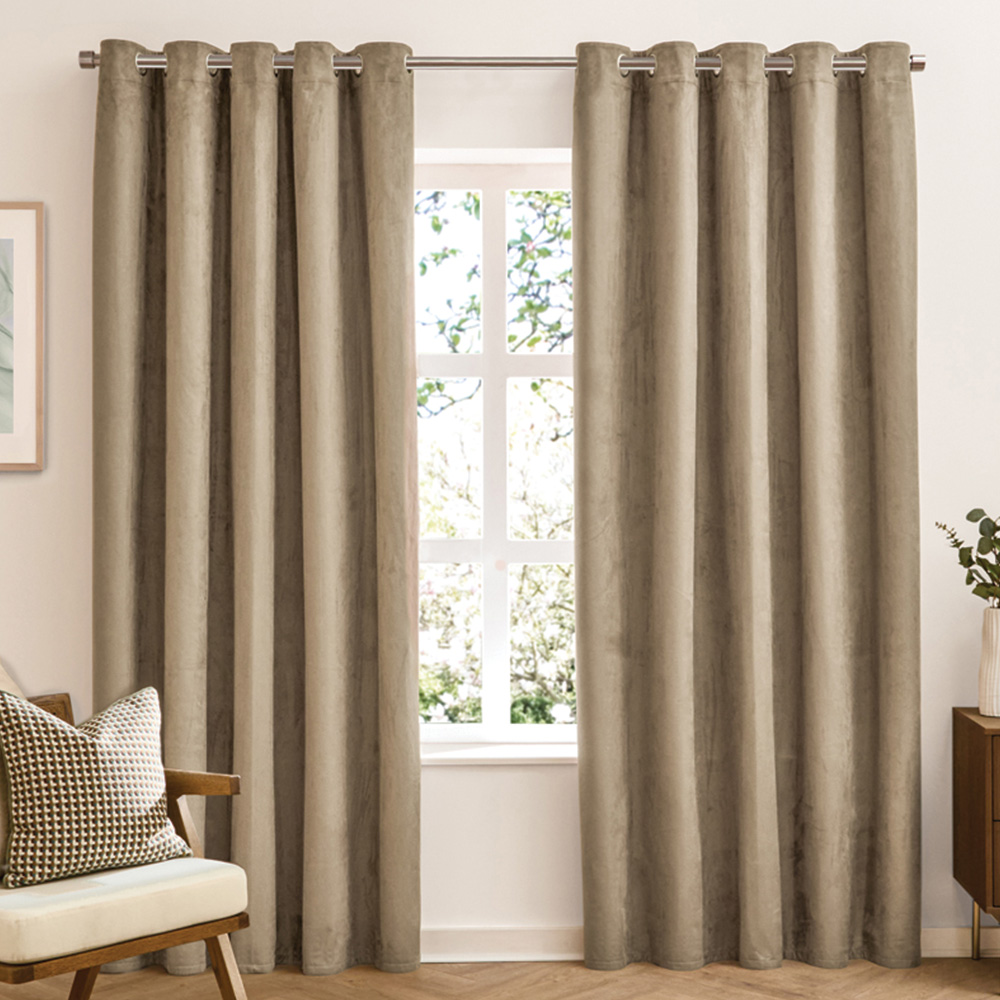 Furn Verso Mocha Reversible Suede-Look Blackout Eyelet Curtains 229 x 183cm Image 1