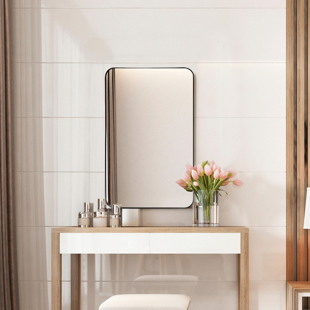 Costway Black Bathroom Wall Mirror with Rounded Corner Image 2