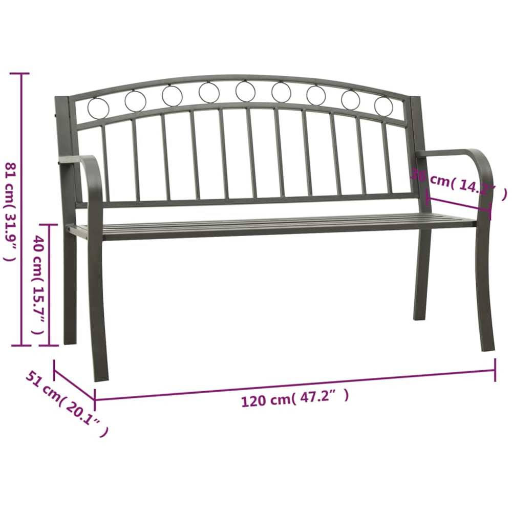 vidaXL 2 Seater Grey Powder Coated Steel Garden Bench Image 6