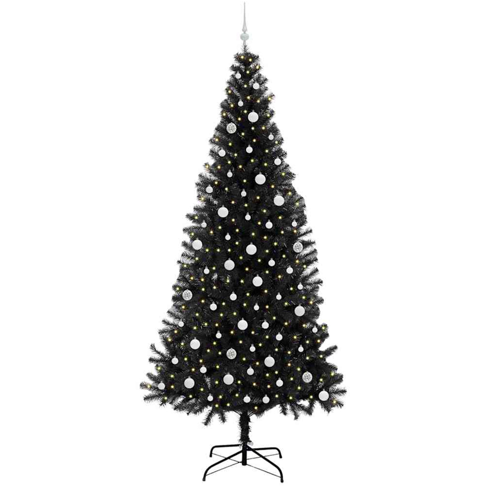 vidaXL Pre-Lit White Baubles Black Artificial Christmas Tree 8ft Image 1