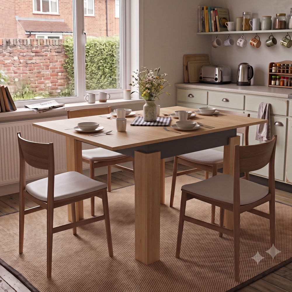 Shefa Line Family 6 Seater Gold Craft Oak and Anthracite 90-150cm Extendable Dining Table Image 2