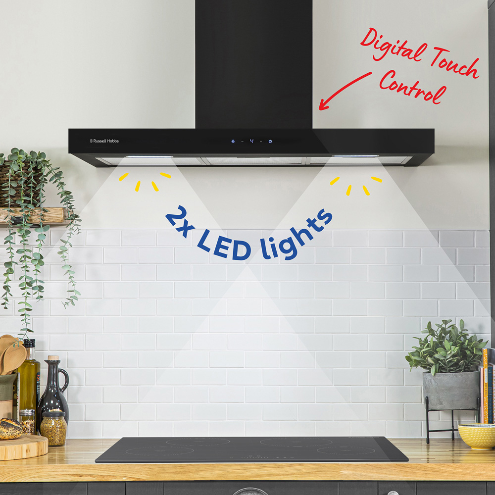 Russell Hobbs RHGCH903B Black T-Shaped 90cm Chimney Cooker Hood Image 7