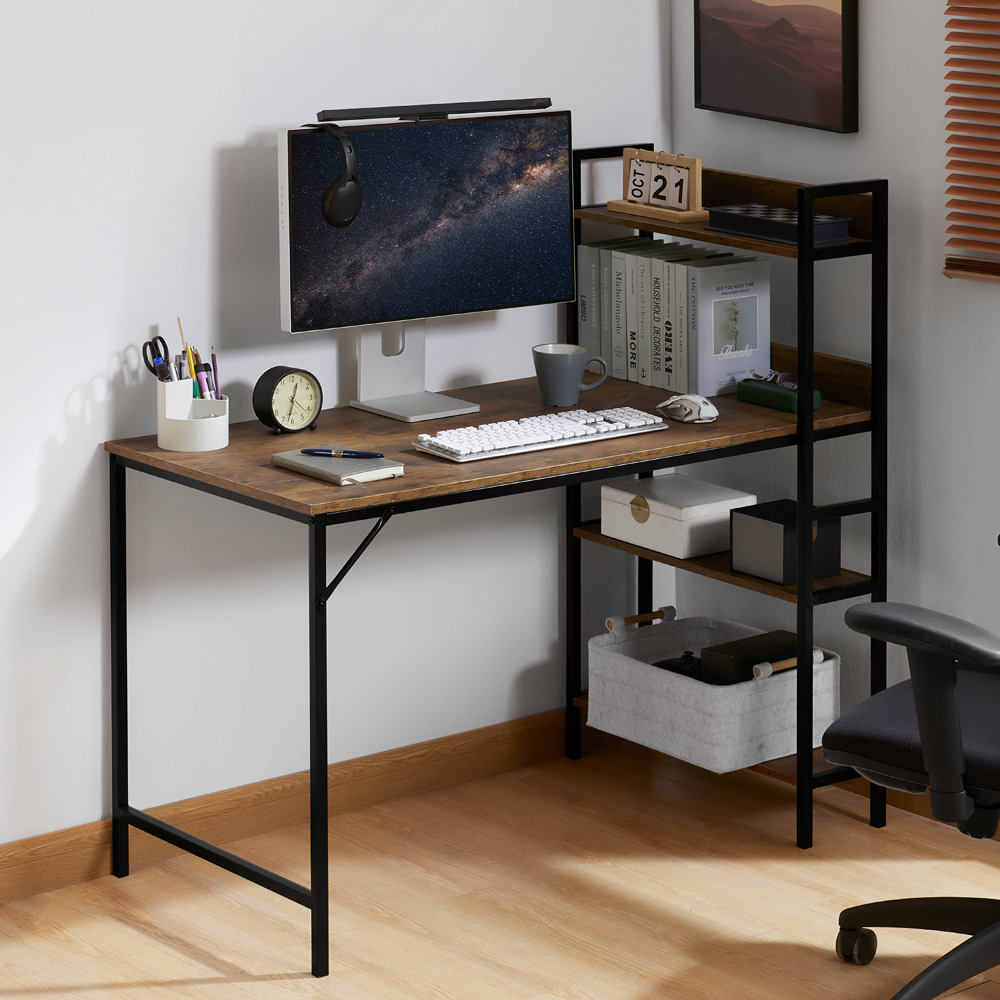 Vida Designs Brooklyn Dark Wood Computer Desk with 3 Shelf Image 3