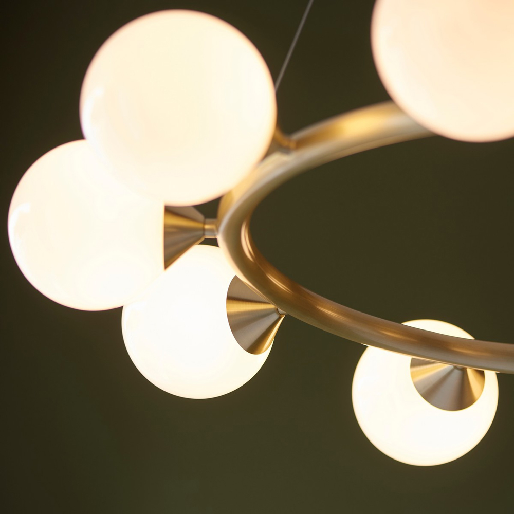 Merano Grosseto White Gloss Glass Satin Brass 10 light Plate Ceiling Light Image 5