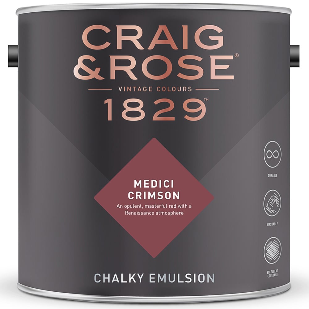 Craig & Rose 1829 Vintage Walls and Ceilings Medici Crimson Chalky Matt Emulsion Paint 2.5L Image 2
