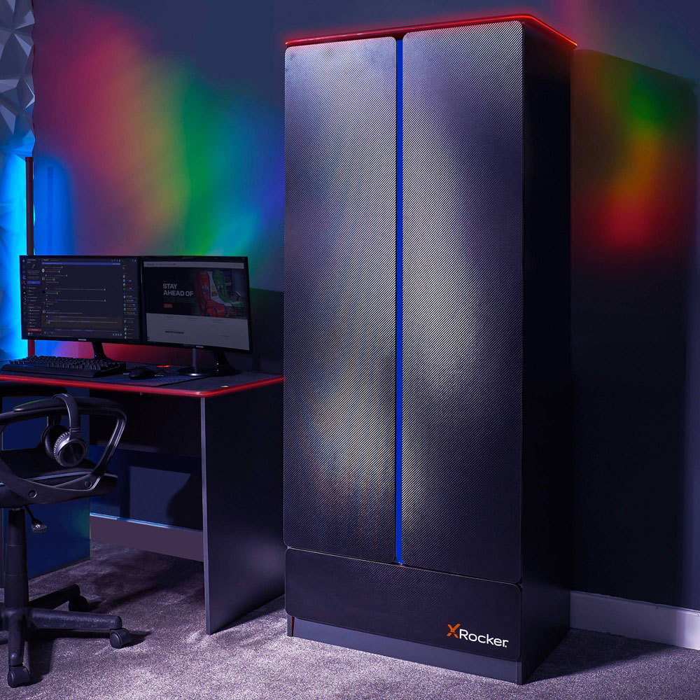X Rocker Carbon-Tek 2 Door Grey and Blue Wardrobe with Neo Fibre LED Lights Image 2