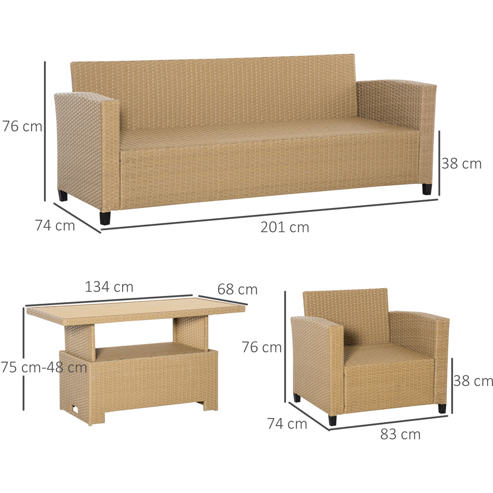 Outsunny 5 Seater Khaki Aluminium Rattan Sofa Lounge Set Image 8