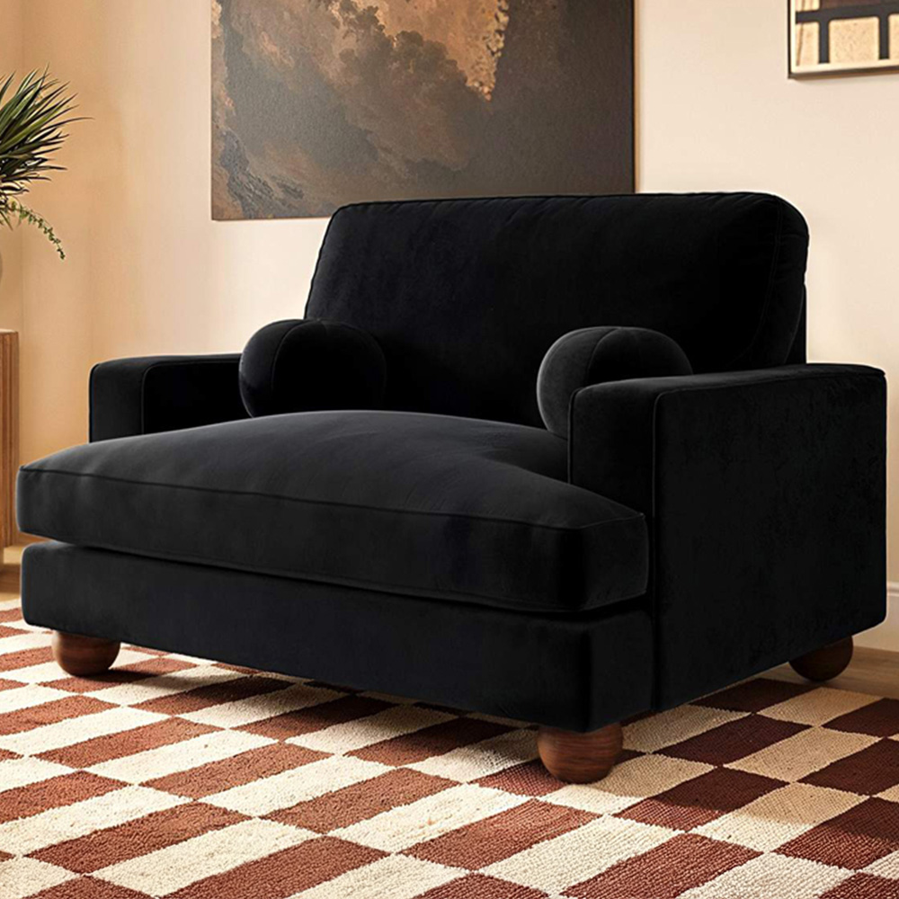 Solace+Co Addison Black Velvet Loveseat Sofa Image 1