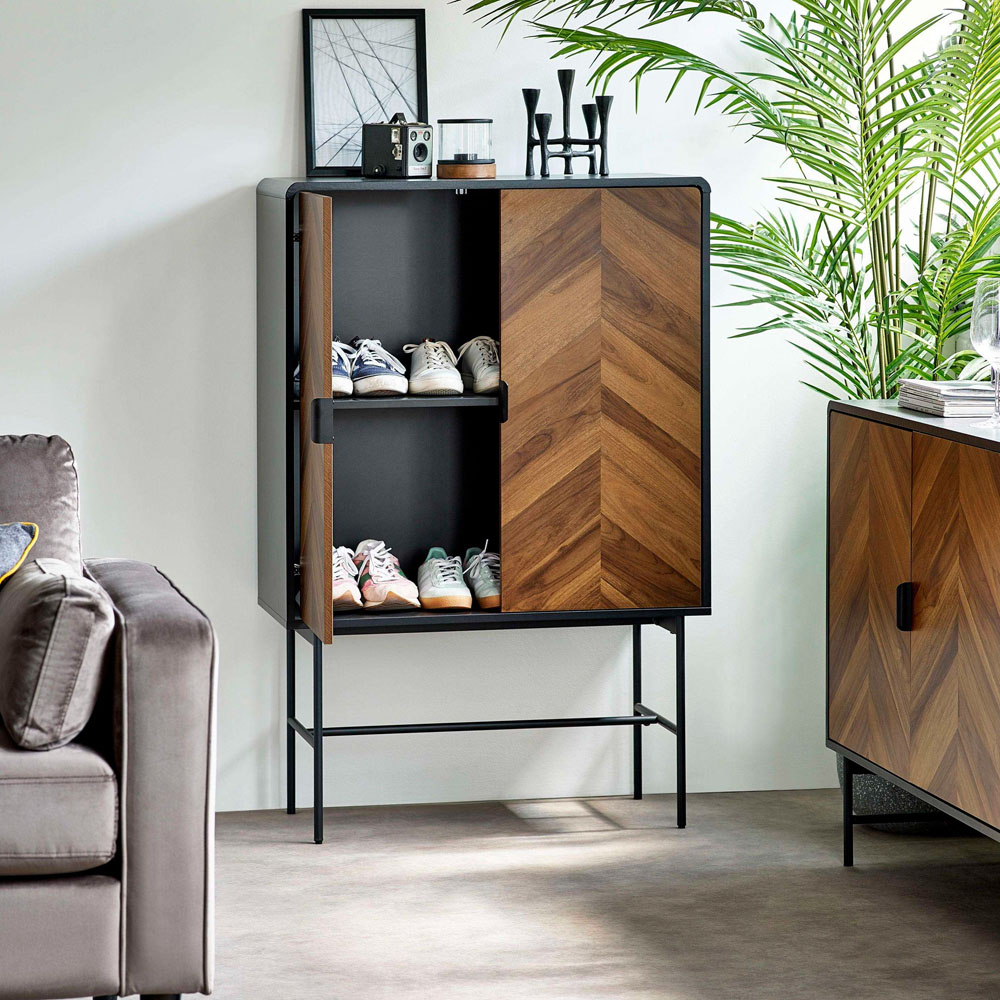 Julian Bowen Alvin 2 Door Black and Chevron Natural Wood Effect Storage Cabinet Image 7