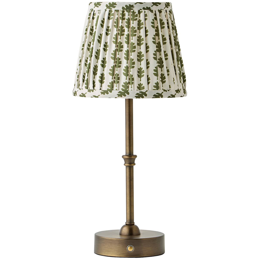 ValueLights Lowe Green Ditsy Floral Pleated Shade Brass Rechargeable Table Lamp with Bulb Image 1
