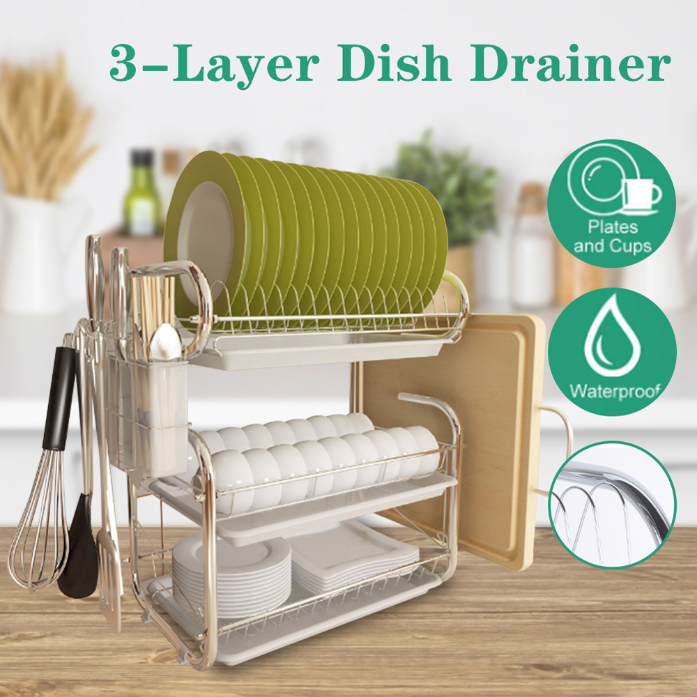 Living And Home White Multi Tiered Dish Rack Image 3