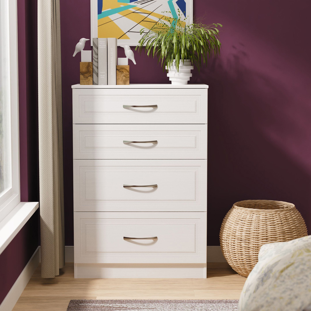 Crowndale Dorset 4 Drawer Signature White Deep Chest of Drawers Ready Assembled Image 7