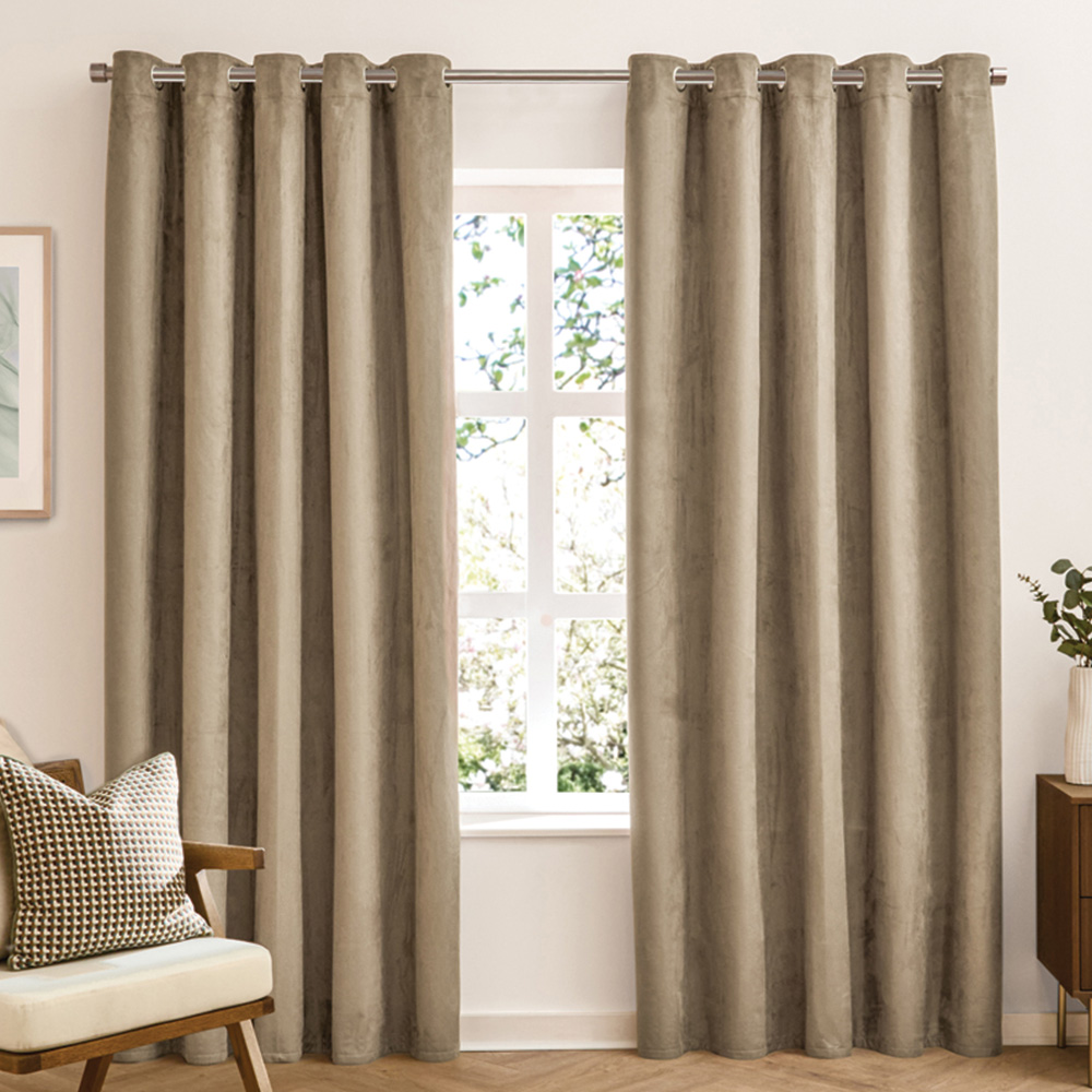 Furn Verso Mocha Reversible Suede-Look Blackout Eyelet Curtains 229 x 137cm Image 1