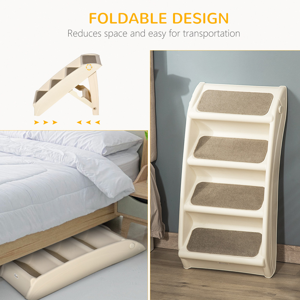 PawHut Beige 4 Step Foldable Pet Stairs with Non-Slip Mats Image 4