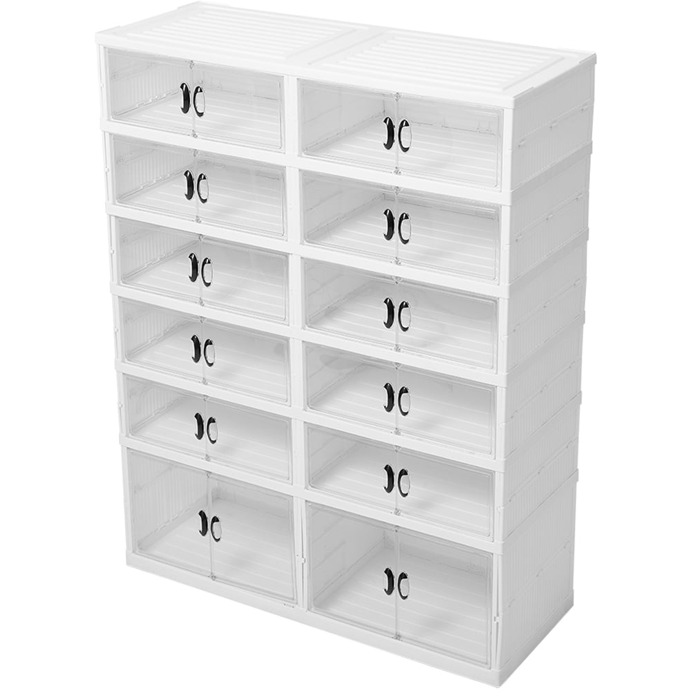 H&O Direct 6 Tier Transparent Wide Foldable Storage Box with Magnetic Door Image 1