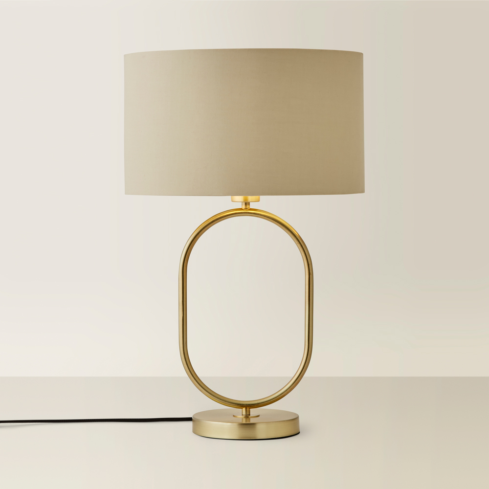ValueLights Antonia Beige with Gold Inner Drum Shade Brushed Gold Oval LED Table Lamp Image 5