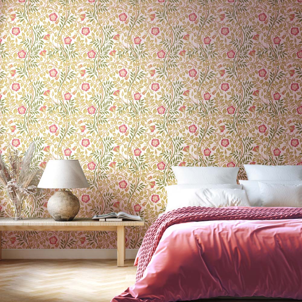 Hoopla Walls Rosehip Trail Rose Pink Non Woven Wallpaper Image 2