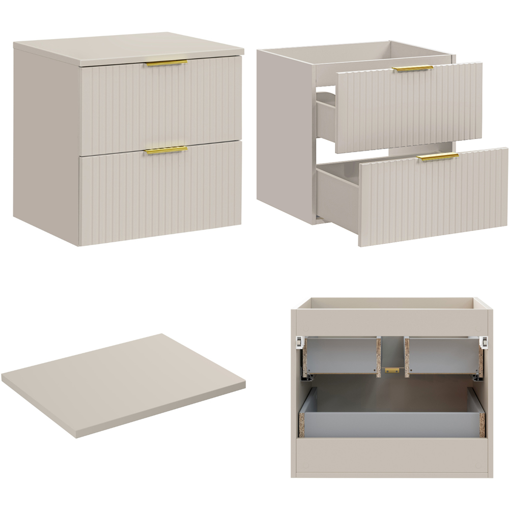 Impact Furniture Adel 2 Drawer Cashmere Beige Wall Hung Countertop Vanity Unit 600mm Image 5