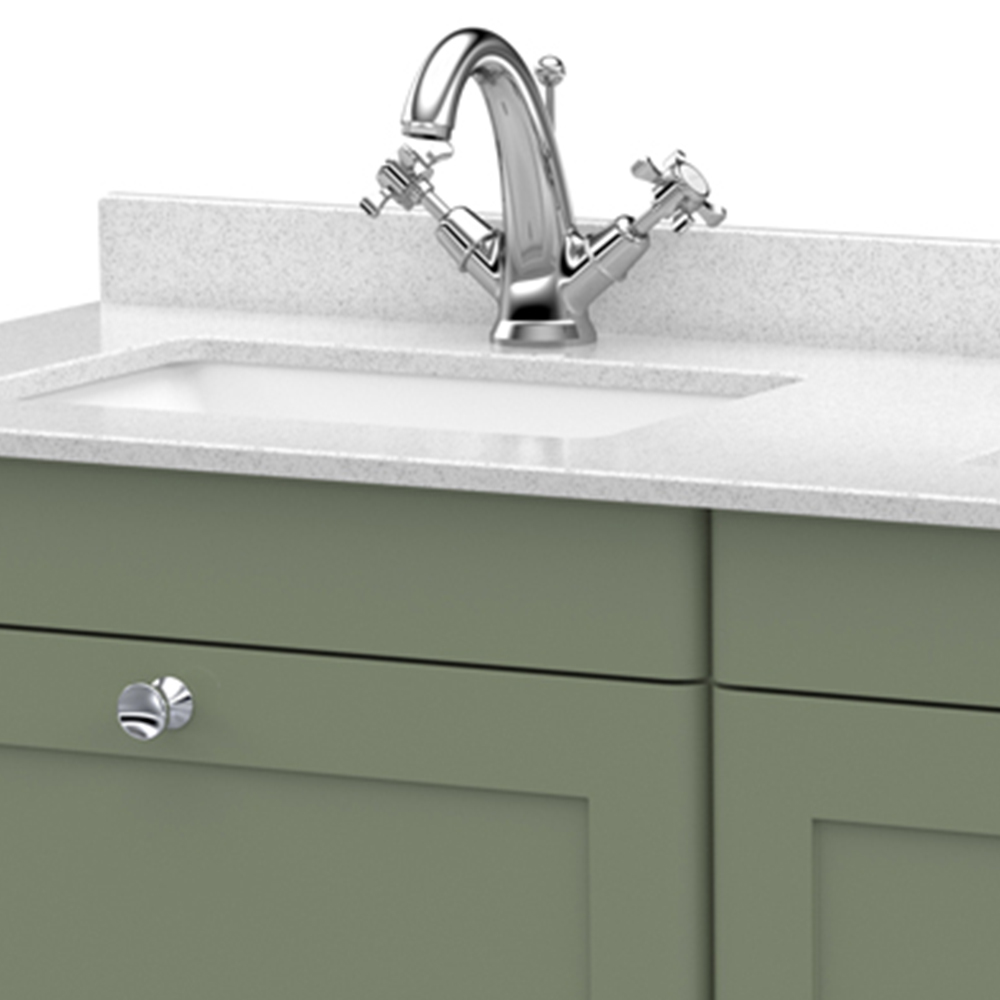 nuie Classique 2 Drawer Satin Green and White Wall Hung Unit and 1 Tap Hole Marble Basin 1200mm Image 2