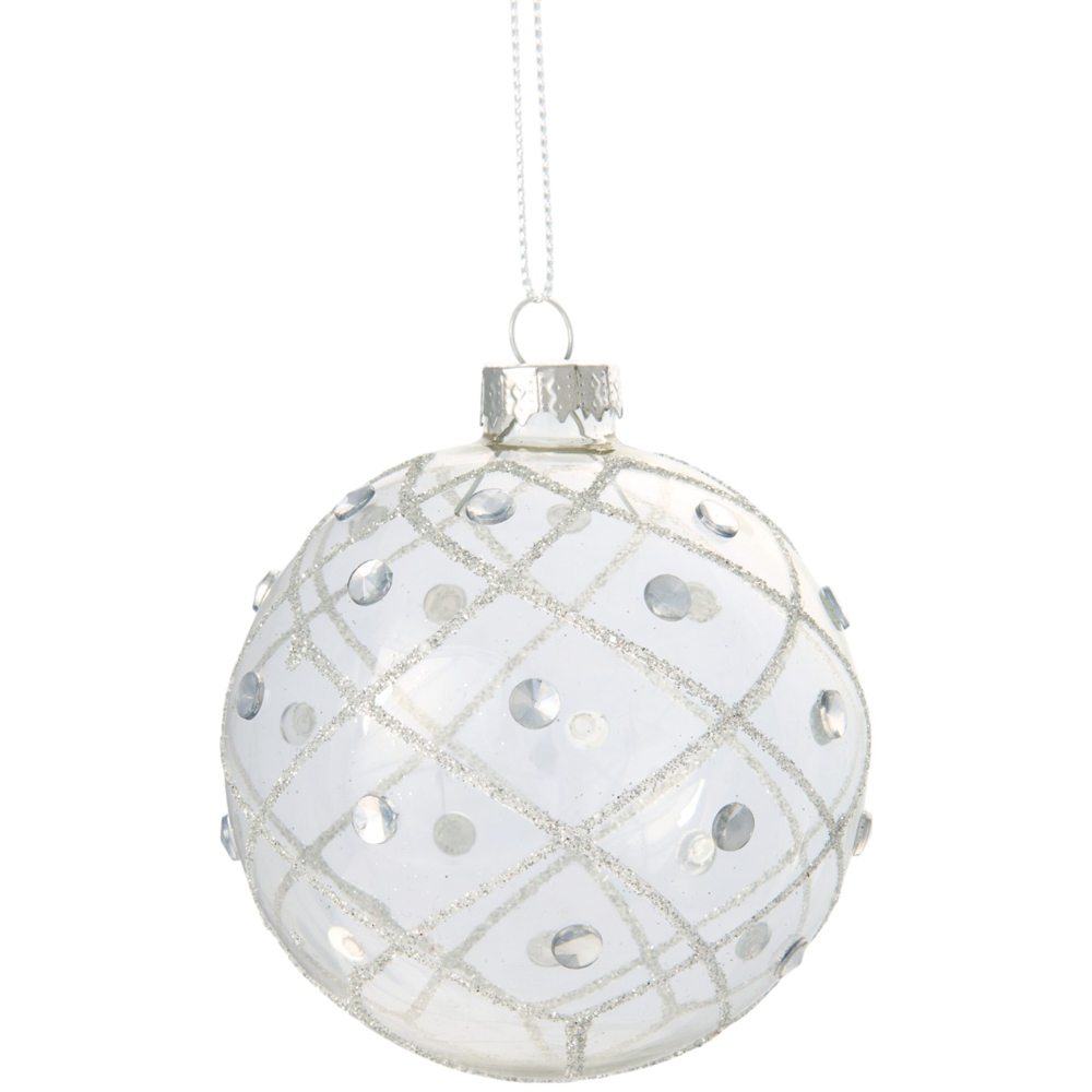 Jewelled Silver Glitter Bauble Image 3