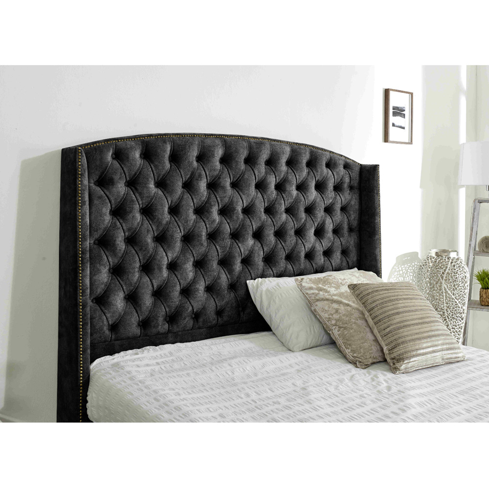 Eleganza Home Winfield King Size Granite Oakland Fabric Bed Frame with Chesterfield Headboard Image 2