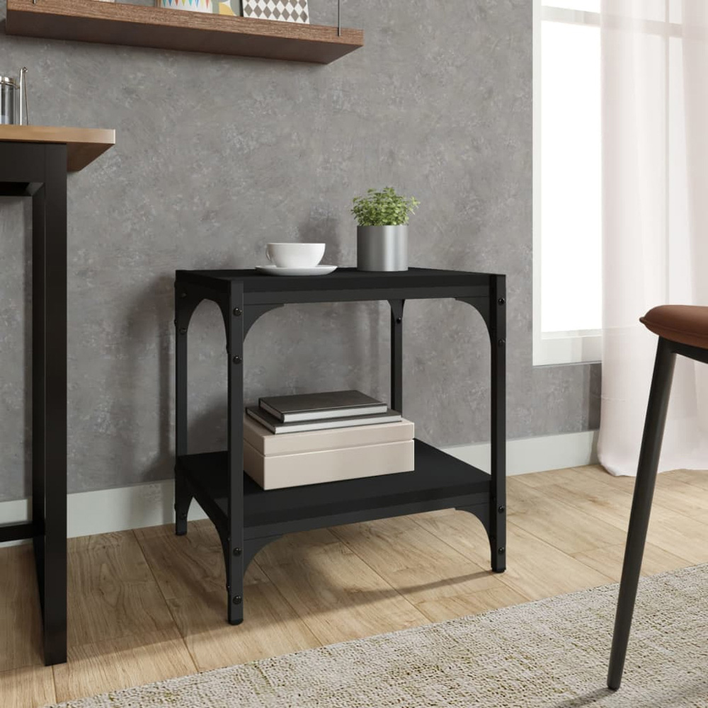 vidaXL Single Shelf Black Industrial Style Wood and Steel Small TV Cabinet Image 3