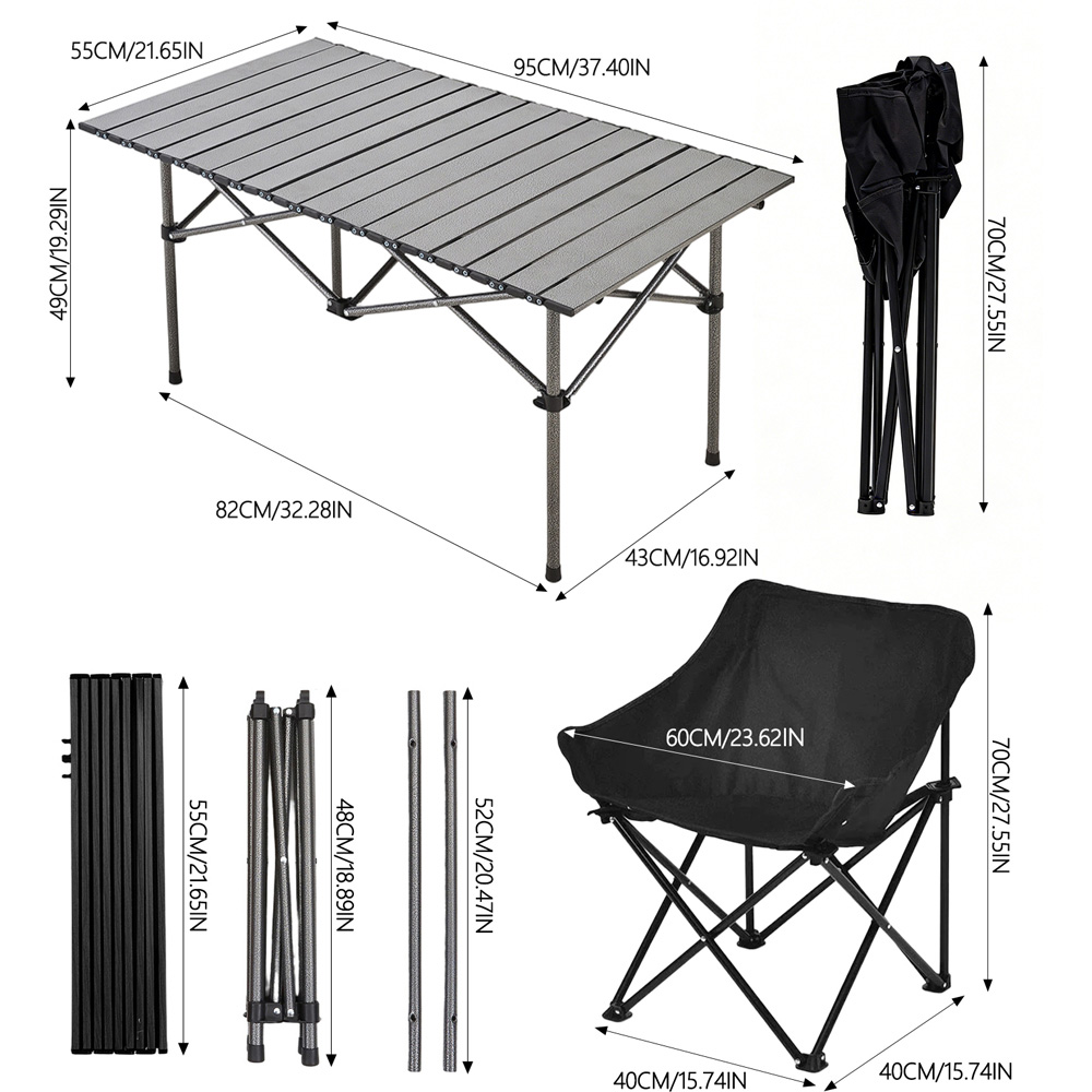 Living and Home 4 Seater Black Folding Camping Table and Chair Set Image 8