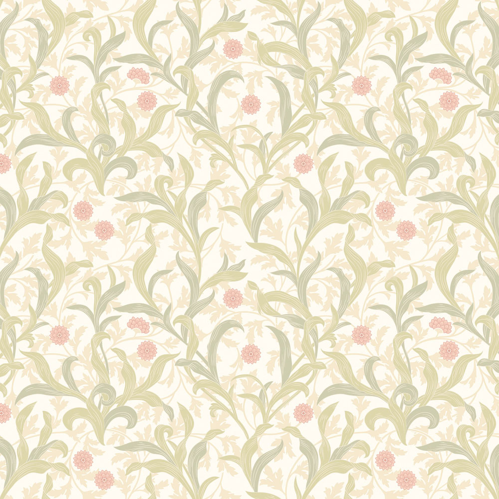 Hoopla Walls Elegance Floral Trail Sage and Coral Wallpaper Image 1