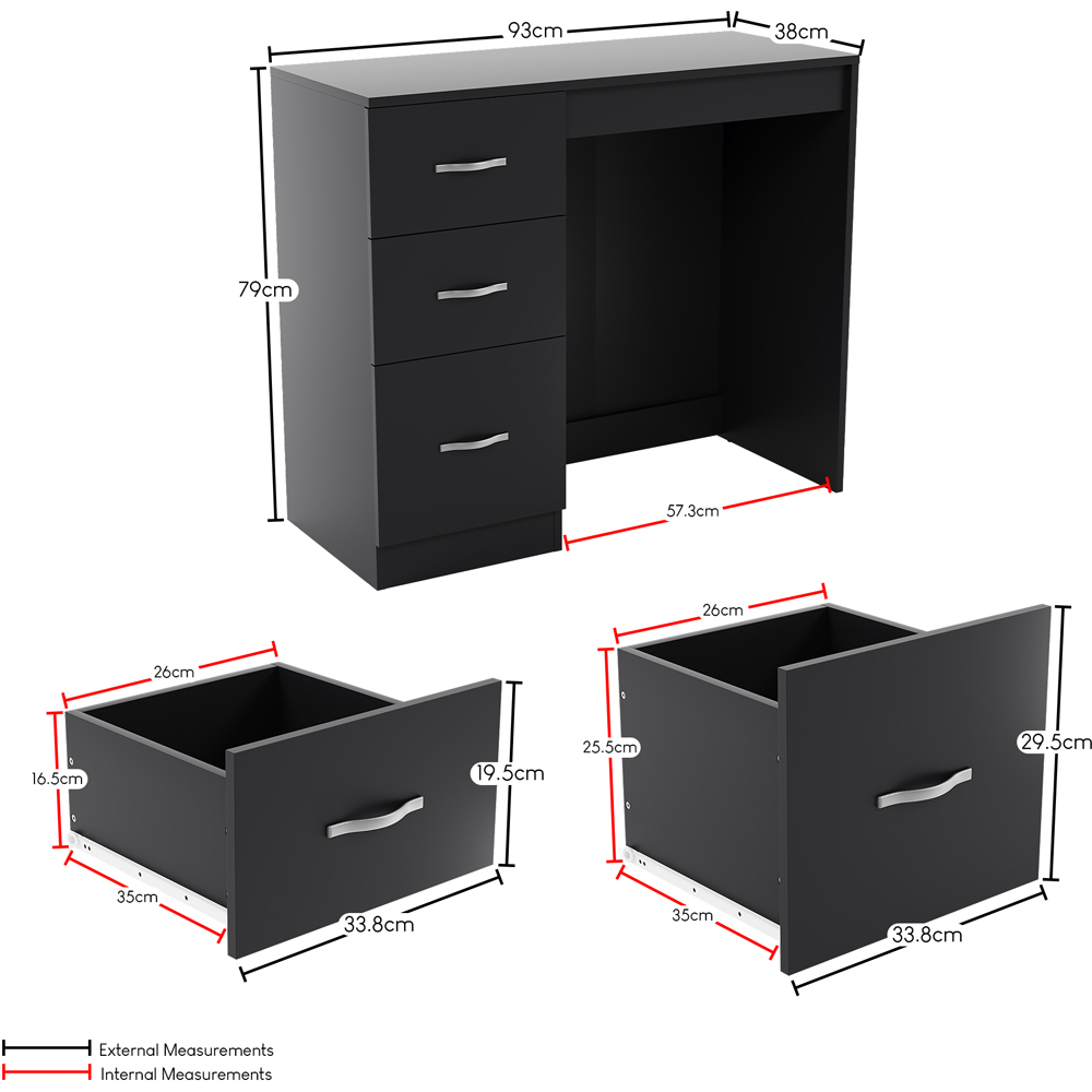VIDA DESIGNS Riano 3 Drawer Black Dressing Table Image 9