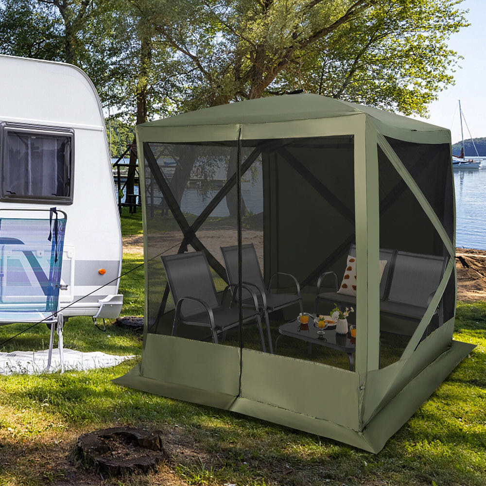 Costway Green 4 Panel Pop Up Camping Gazebo with Sunshade Cloths Image 2