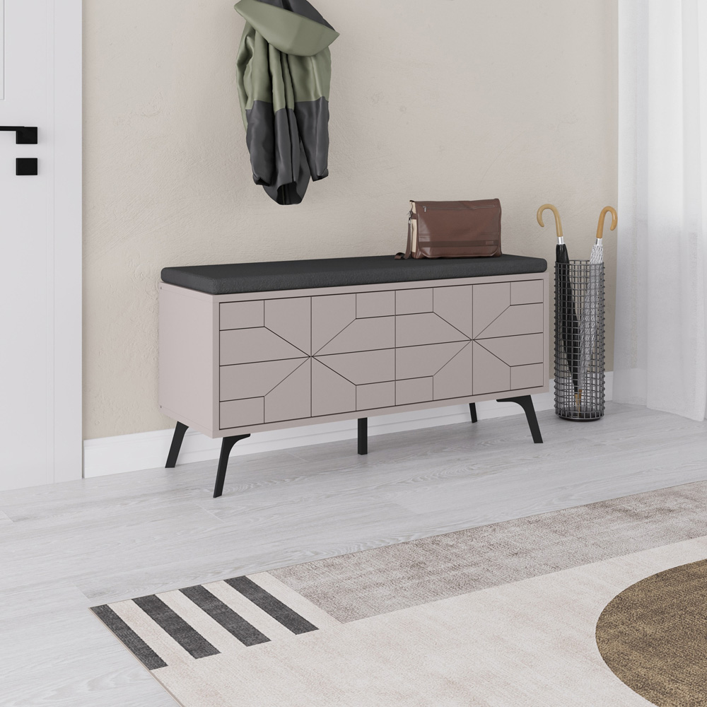Decortie Dune 4 Door Mocha Grey Modern Shoe Storage Bench Image 4