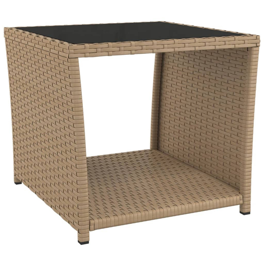 vidaXL Beige Polyrattan and Tempered Glass Tea Table Image 2