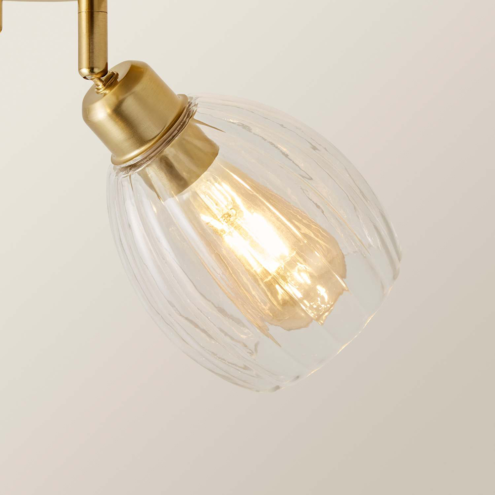 ValueLights Cheltenham Ribbed Shades 2 Way Brushed Gold Adjustable Ceiling Spotlight with Bulbs Image 4