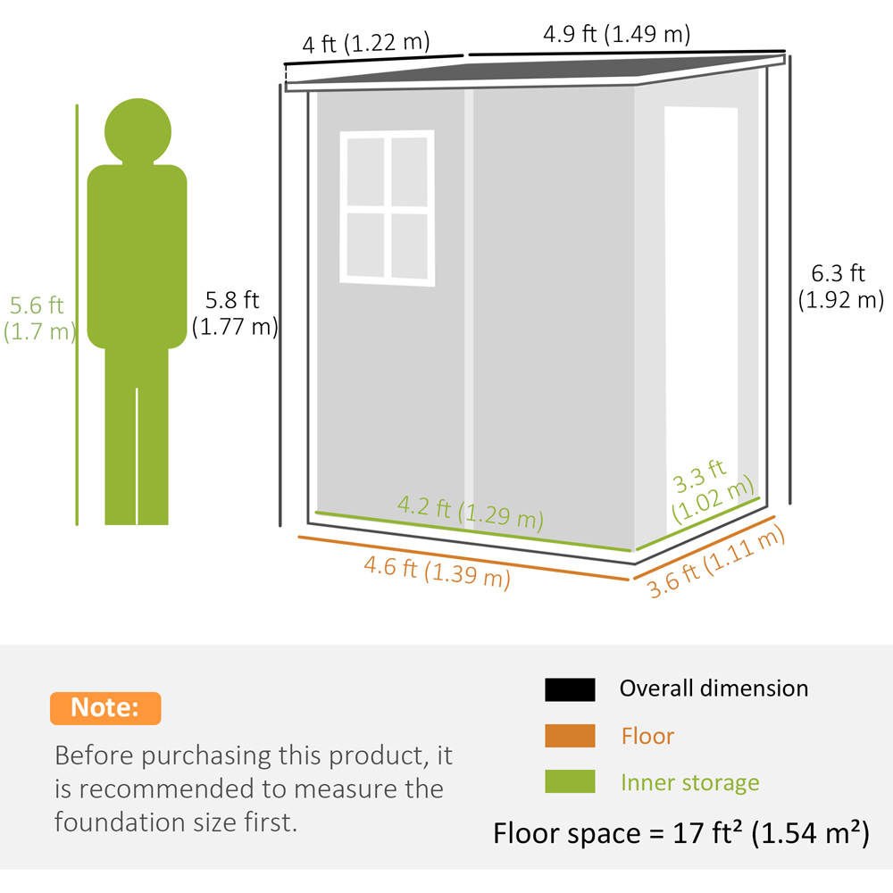 Outsunny 4 x 5ft Black Plastic Lockable Pent Garden Shed with Lean To Image 9