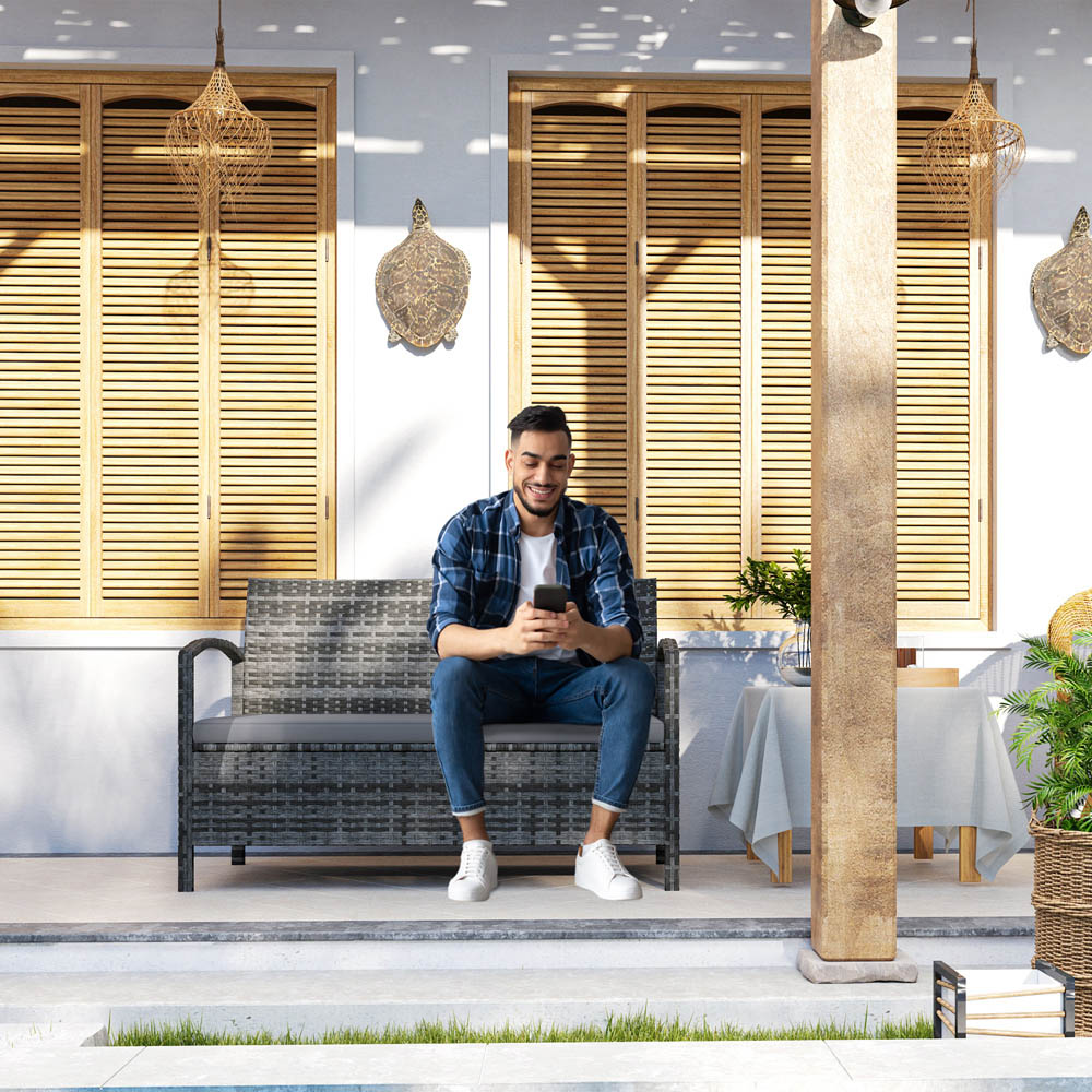 Outsunny 2 Seater Grey Rattan Storage Garden Bench Image 4