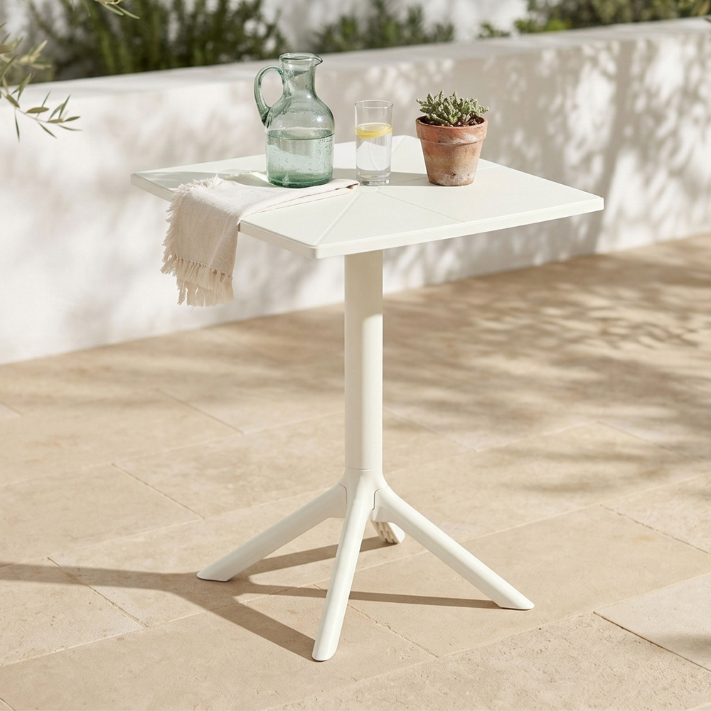 Core Products 2 Seater White Rope Back Effect Square Plastic Table Garden Bistro Set Image 5
