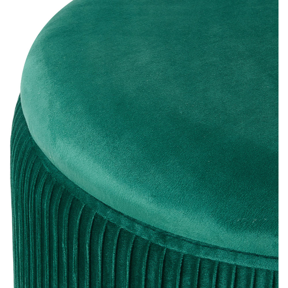 Living and Home Green Plush Round Storage Ottoman with Channel Tufting Image 4