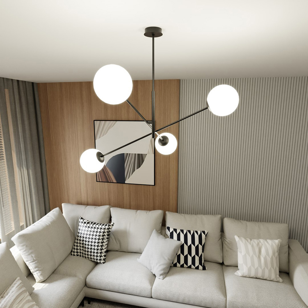 Emibig Linear 4 Light White Shade Black Pendant Lamp Image 4