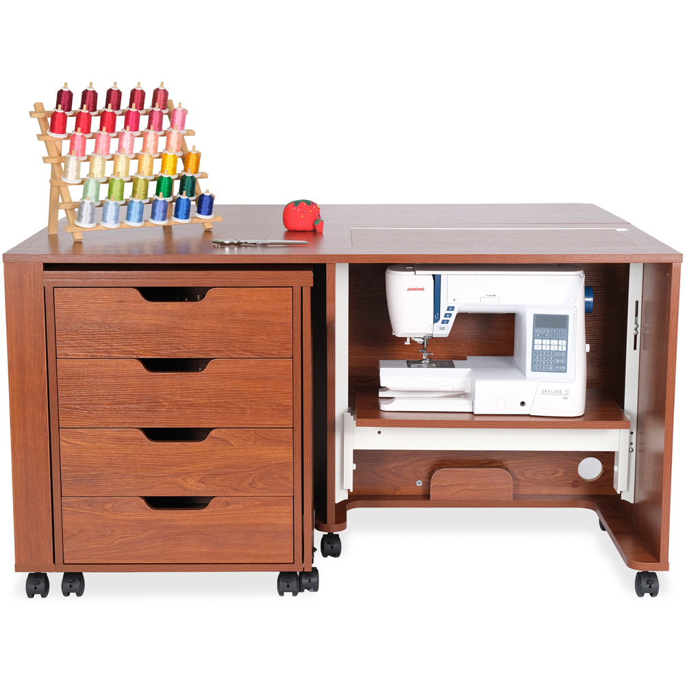 Arrow Cabinets Laverne and Shirley 455 4 Drawer Teak Fold-Away Sewing Cabinet Image 6