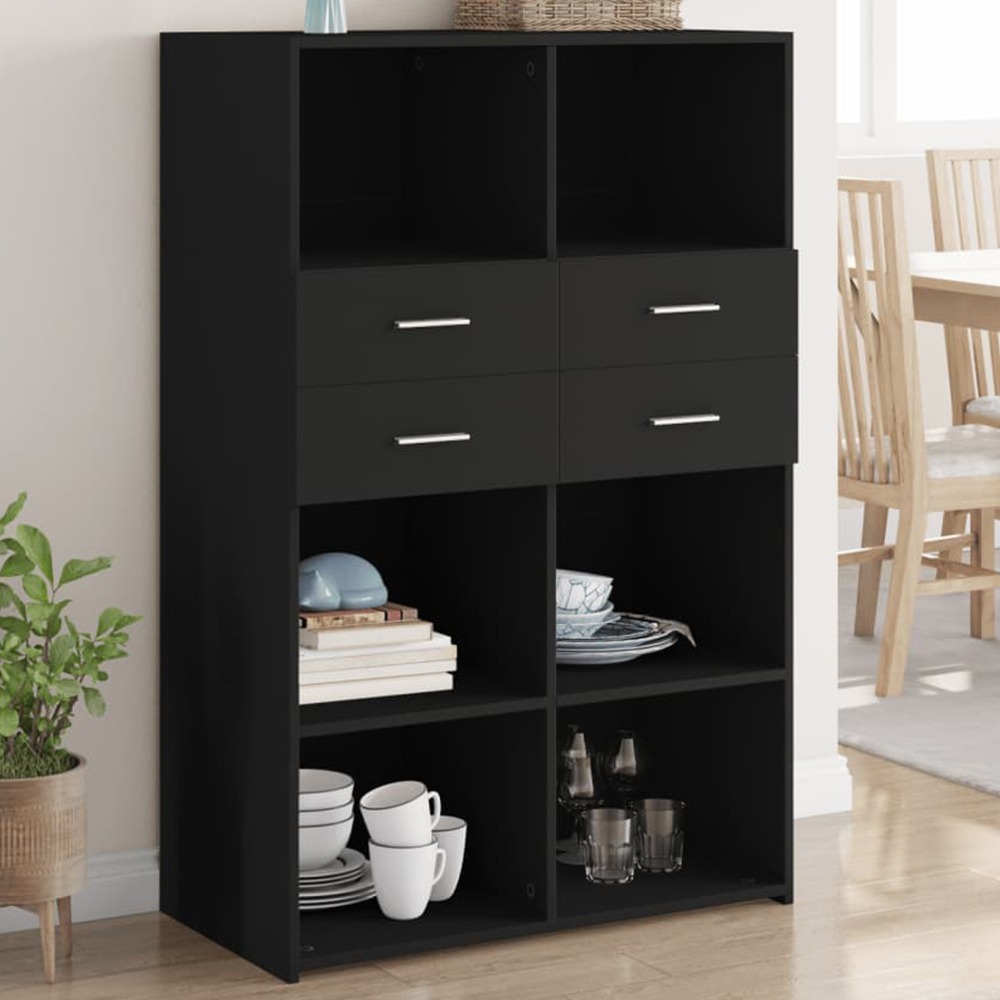 vidaXL 2 Drawer 6 Shelf Black Highboard Image 1