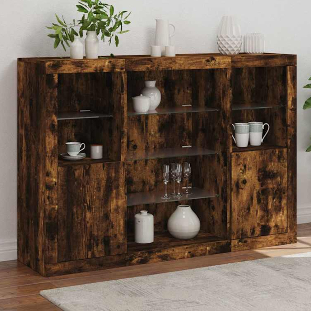 vidaXL 2 Door 8 Shelf Smoked Oak Sideboard Image 1
