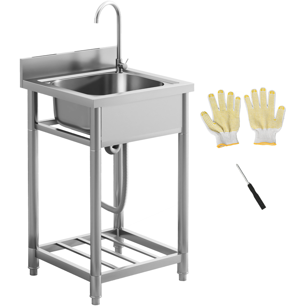HOMCOM Silver Tone Stainless Steel Utility Sink with Cold and Hot Water Pipe Image 2