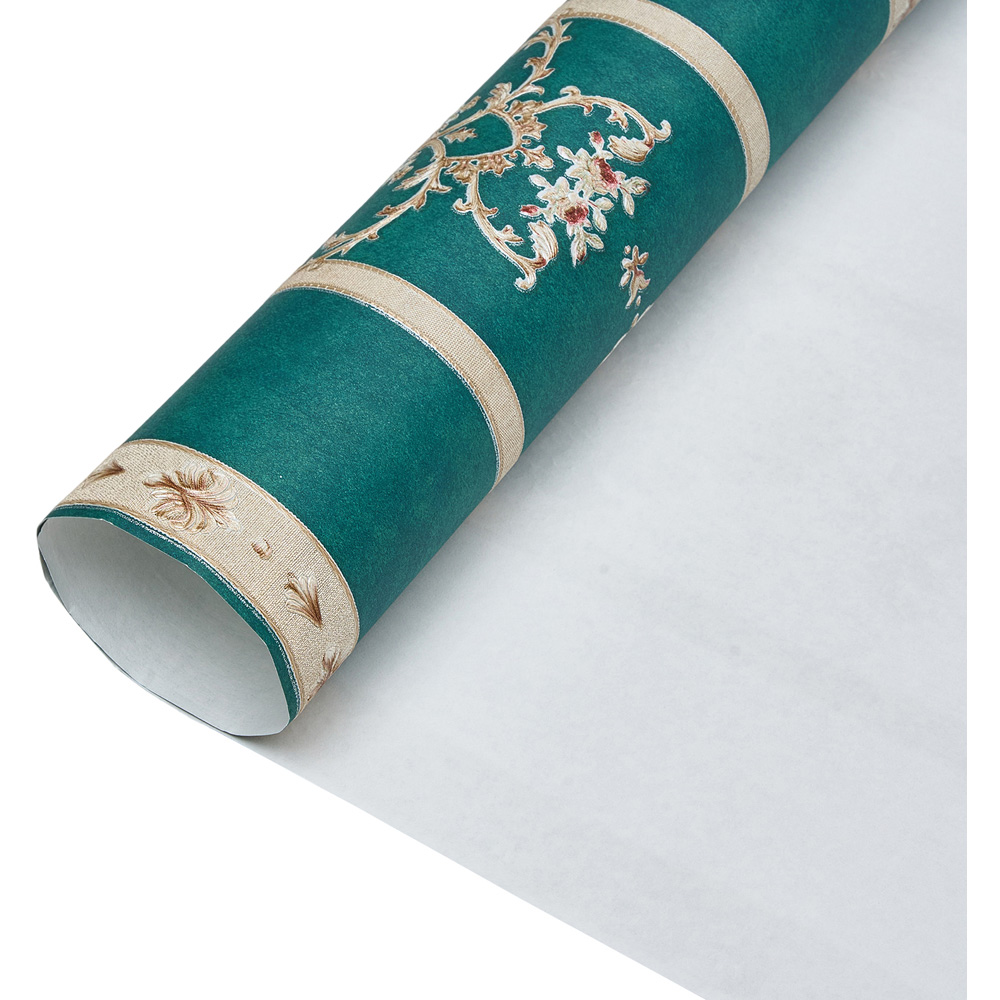 Living and Home Damask Pattern 3D Embossed Dark Green Non-Pasted Non-Woven Vintage Wallpaper Image 4