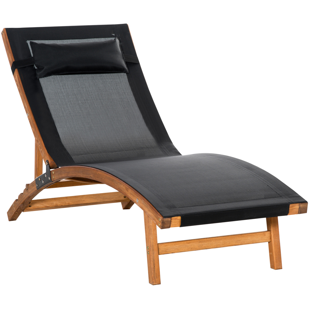 Outsunny Black 3 Level Adjustable Sun Lounger with Pillow Image 2