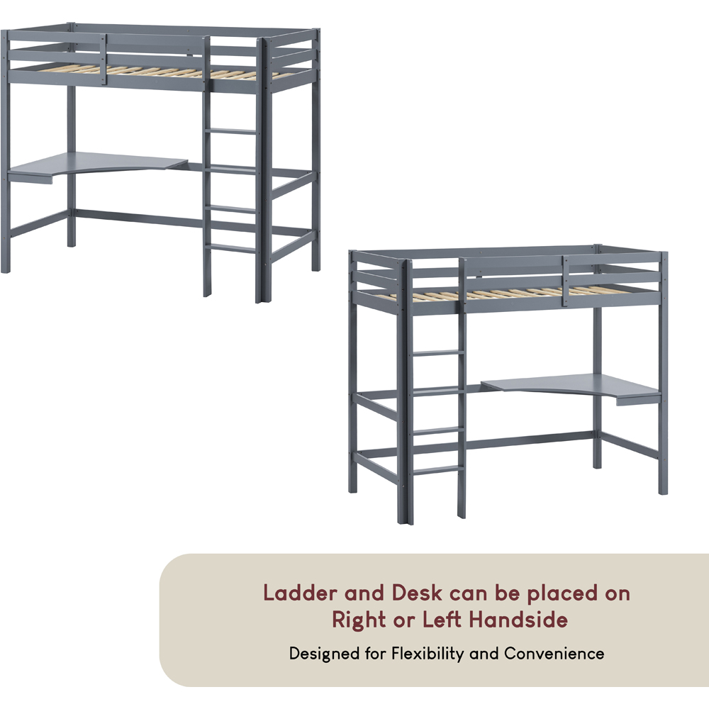 VIDA DESIGNS Sydney Single Grey Bunk Bed with Desk and Foam Mattress Image 5