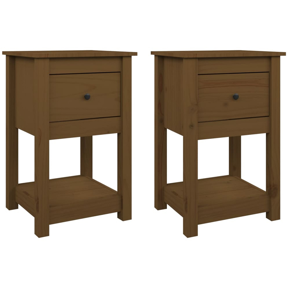 vidaXL Single Drawer Honey Brown Solid Pine Bedside Table Set of 2 Image 2