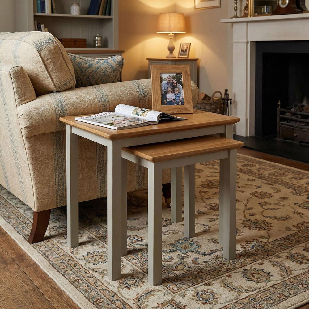 FWStyle Taberno Sage Green and Oak Nesting Side Table Set of 2 Image 6